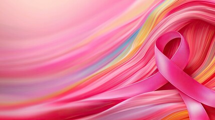 A vibrant and flowing pink background with a symbolic pink ribbon, representing awareness and support for breast cancer. Breast Cancer, Breast Cancer Awareness