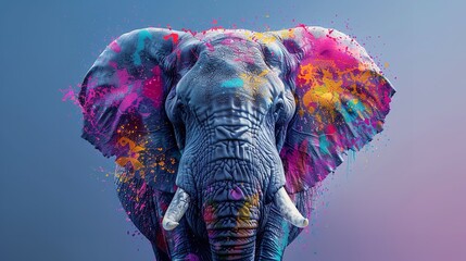 Obraz premium Joyful elephant in Happy Holi background with vibrant colors