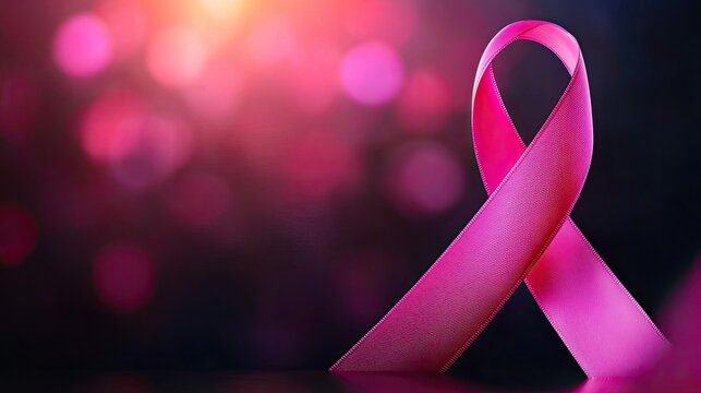 A vibrant pink ribbon on a colorful bokeh background, symbolizing breast cancer awareness and hope. Breast Cancer, Breast Cancer Awareness