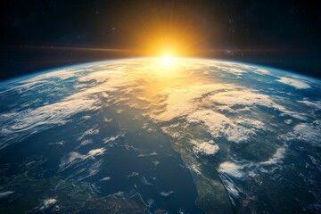 Fototapeta premium A breathtaking view of Earth from space, illuminated by the sun, showcasing vibrant weather patterns