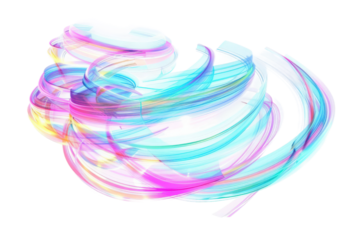 Bright neon trails of moving objects isolated on a clear background, capturing the dynamic motion and vibrant colors in high definition