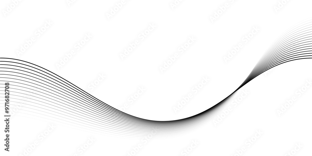 Leinwandbilder Abstract flowing wave lines pattern in black gradient color isolated on transparent background. Vector illustration in concept of AI, technology, communication, music