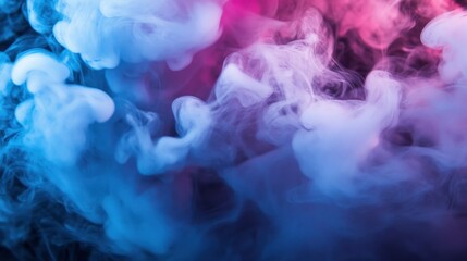 Abstract Blue and Pink Smoke Swirling in Darkness