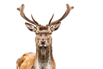 High-definition image of a brown deer with a clear background, capturing its natural beauty and detailed fur textures for use in nature photography or educational materials.