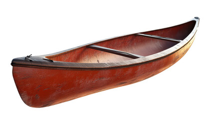 Wooden canoe boat on transparent background.
