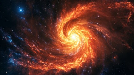 Fototapeta premium Vibrant red and orange nebula with blue highlights swirling in deep space