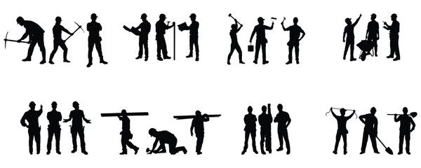 set of construction workers silhouette