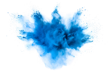 explosion of dry blue paints on a transparent background. cloud and paint particles. Holi paint