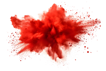 explosion of dry red paints on a transparent background. cloud and paint particles. Holi paint