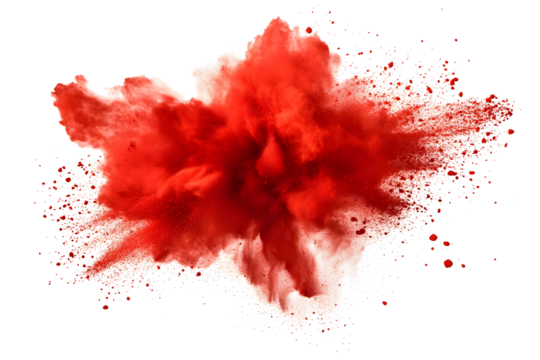 explosion of dry red paints on a transparent background. cloud and paint particles. Holi paint