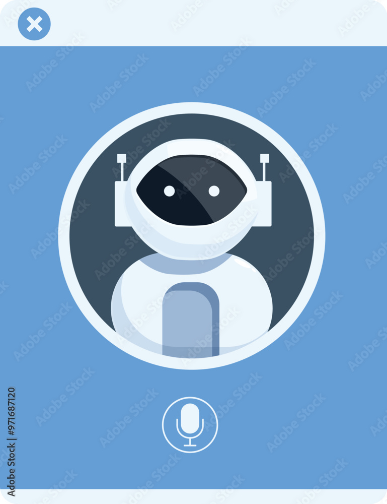 Poster chatbot app displaying on smartphone screen with microphone icon, suggesting voice command for commu