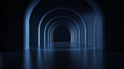 Fototapeta premium A series of arches in a diminishing perspective, leading to a central, darkened archway. The arches are symmetrically aligned, with each one slightly diminishing in size