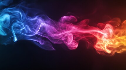 Colorful smoke trails in blue, pink, red and yellow on a dark background.