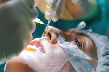 Medical professional administering anesthesia to a patient in an operating room, ensuring safety and comfort during a surgical procedure
