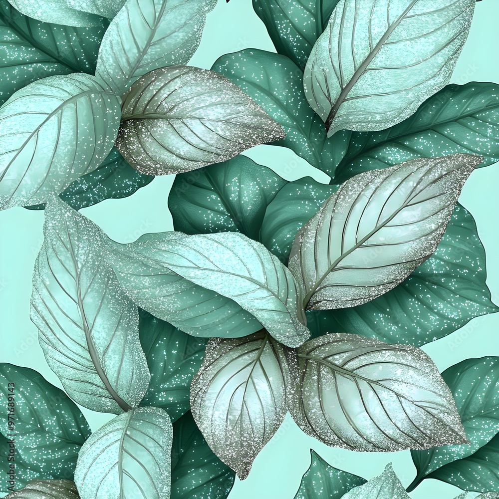 Sticker shiny green leaf pattern