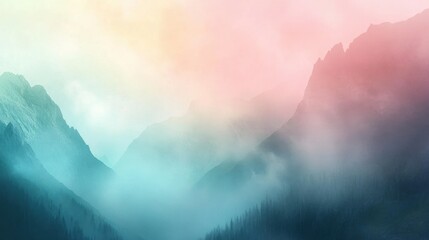 Obraz premium Misty Mountain Landscape with Pink and Blue Hues