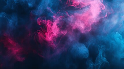 Abstract colorful smoke background with swirls and wisps of blue and pink smoke.