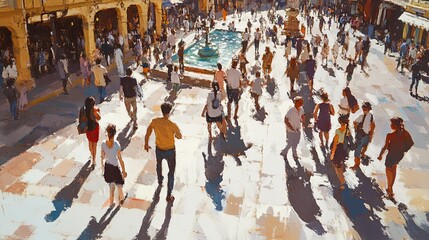 Obraz premium A Busy Day in the City Square