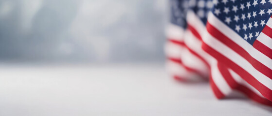 illustration of gray background with American flags and copyspace