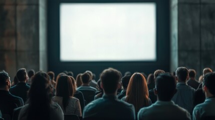 Audience Watching Presentation on Blank Screen in Conference Room