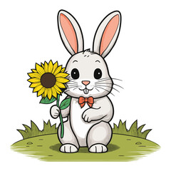 Cute Bunny Holding a Sunflower Illustration