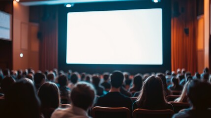 Audience Watching Movie in Cinema Theater with Blank Screen