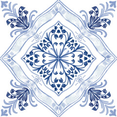 Hand Drawn Blue Lily Tile Pattern Illustration