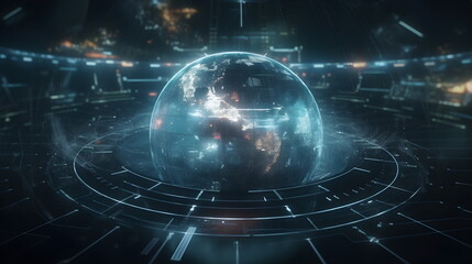 Obraz premium Futuristische digitale Erde in einem holografischen Interface - Ki-Ai generiert