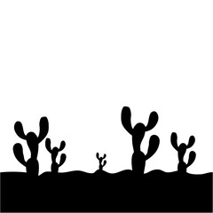 Landscape silhouette with cactus in desert. 