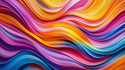 Obraz premium A vibrant and colorful abstract design. It features multiple wavy lines of varying colors, including shades of orange, yellow, pink, blue, and purple. The lines are layered, creating a multi-dimension