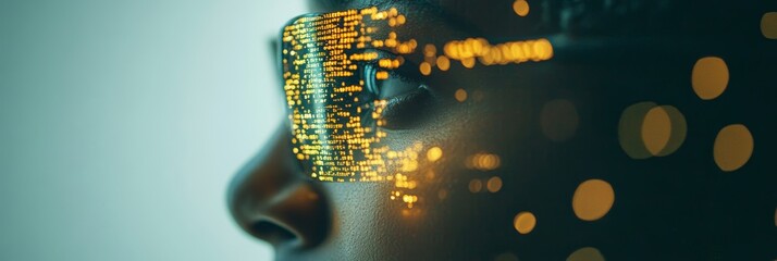 African American IT Specialist Analyzing Futuristic Holographic Cyber Security Information