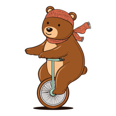 Playful Bear Riding a Unicycle Illustration