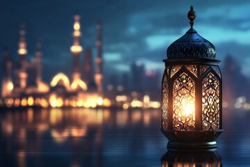 Arabic lantern in colorful Ramadan and Eid Greeting Background