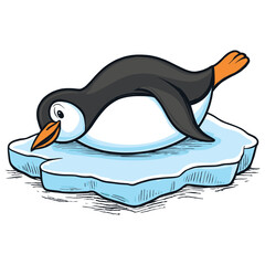 Relaxed Penguin on Iceberg Illustration