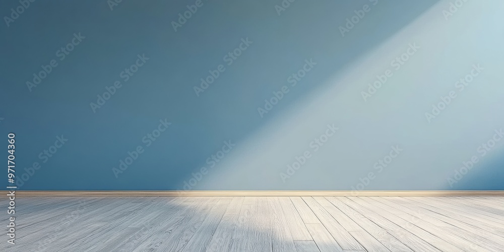 Poster Minimalist Interior with Blue Wall and Wood Floor