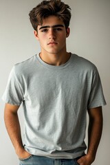 Obraz premium Casual Portrait of a Young Male in Gray T-Shirt