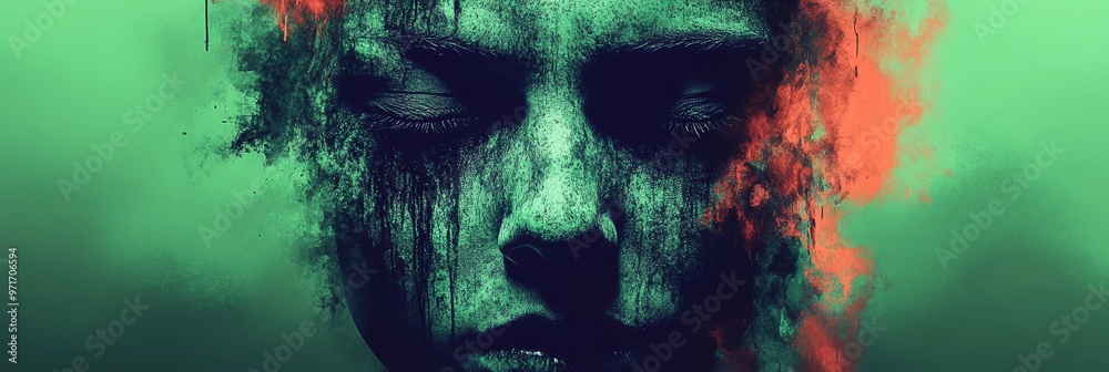 Poster Abstract Portrait with Green and Red Colors