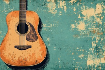 Obraz premium Vintage Guitar on Distressed Teal Background