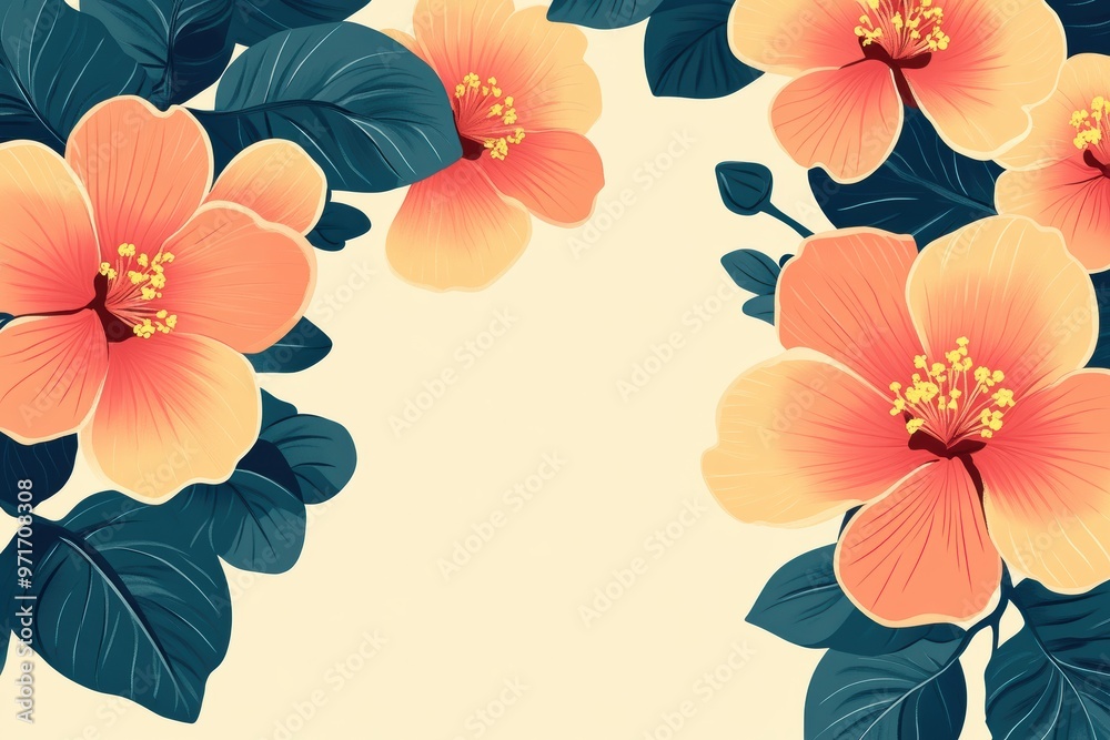 Sticker Illustration of Vibrant Hibiscus Flowers on Soft Background