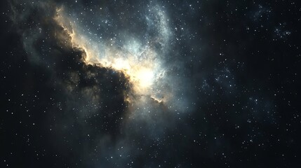 Fototapeta premium A bright nebula shines in a dark sky filled with stars.