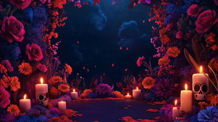 El D&iacute;a de Muertos themed background, skull decoration for Day of the Dead