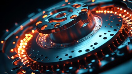 3D illustration of glowing digital data for car disc brake parts and functions showcasing both disc and drum brake systems against a dark background Concept represents technology in the