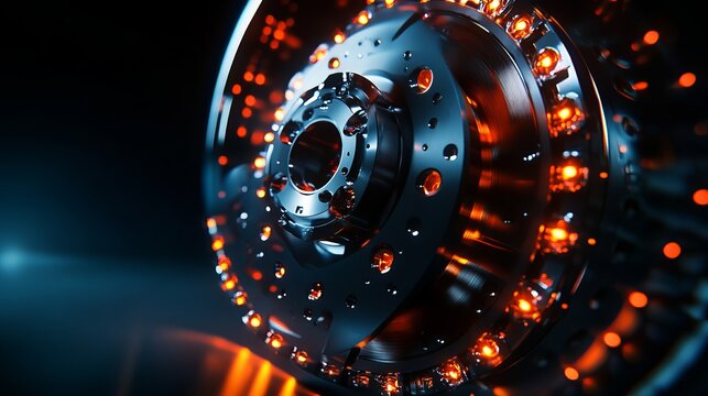 3D illustration of glowing digital data for car disc brake parts and functions showcasing both disc and drum brake systems against a dark background Concept represents technology in the