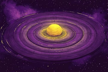 Fototapeta premium Abstract Planetary Design with Purple Rings and Starry Background