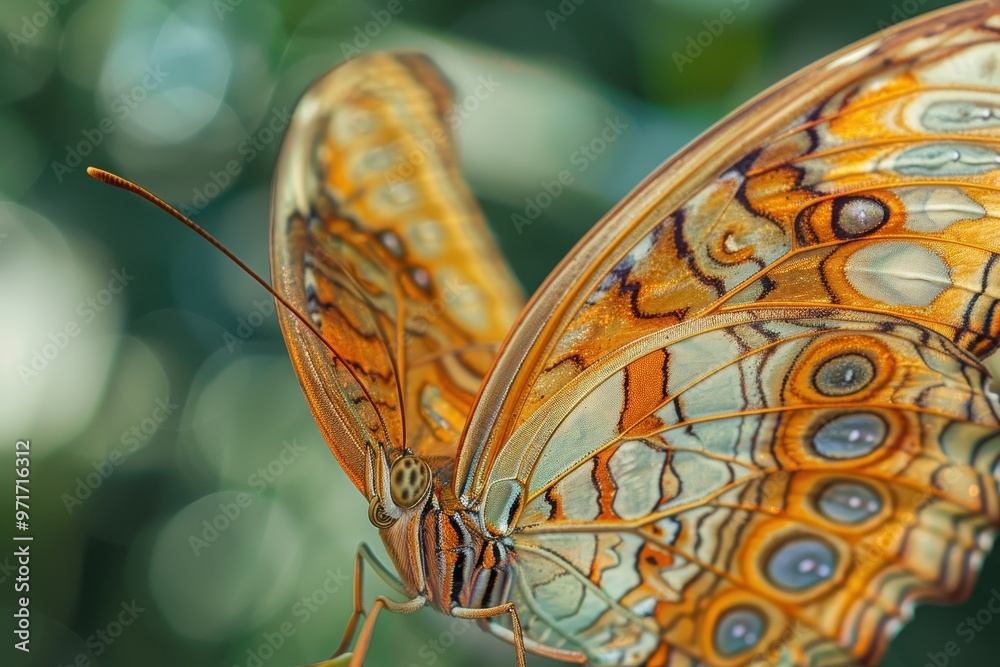 Aufkleber close-up view of a vibrant butterfly wing displaying intricate textures and colors, highlighting nat