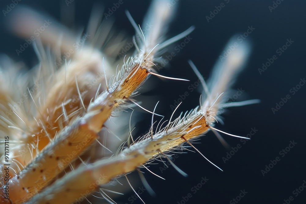 Poster close-up view of a crab's hairy leg in shallow water, highlighting its unique texture and adaptation