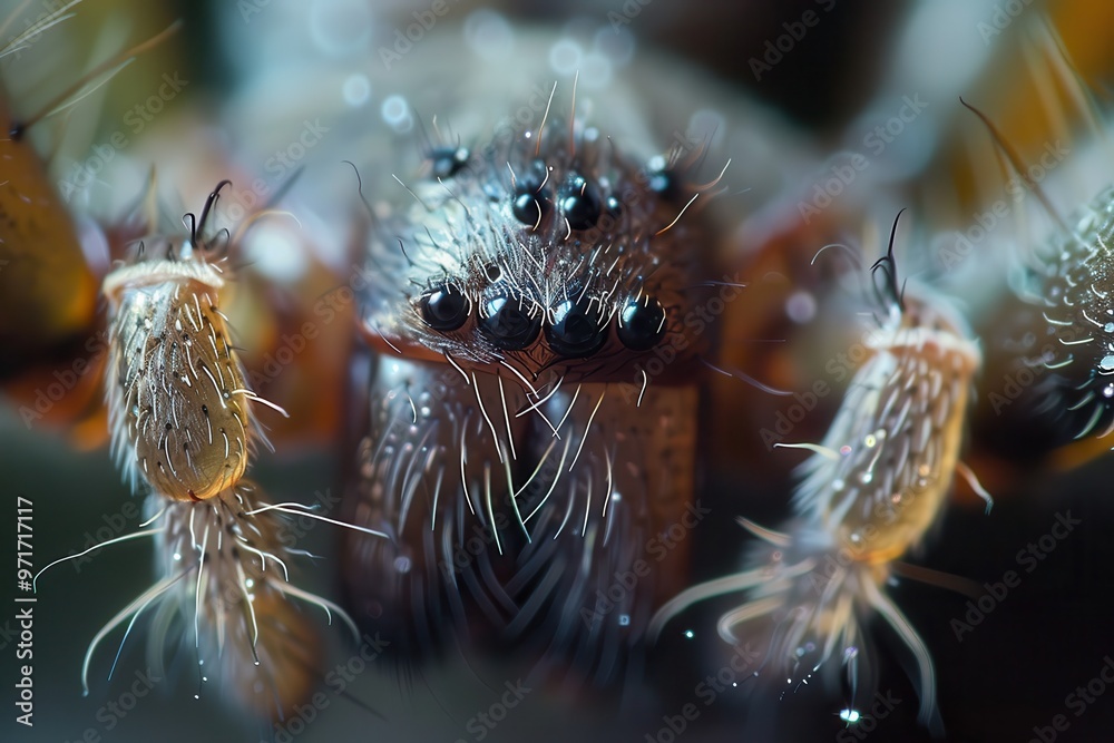 Poster close-up view of a crab's hairy leg in shallow water, highlighting its unique texture and adaptation