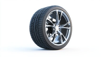 Obraz premium New car wheel shown in front and side views 3D illustration isolated on a white background