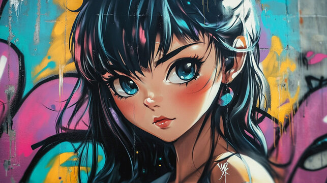 Graffiti Artwork of a Beautiful Anime Girl Background