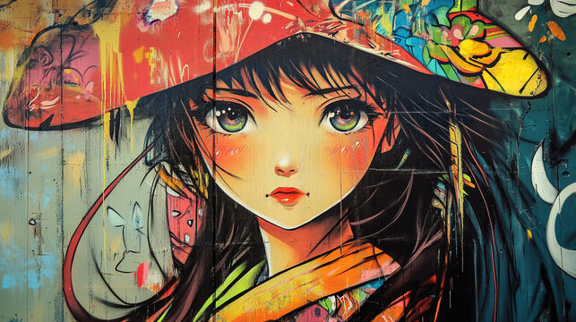 Graffiti Artwork of a Beautiful Anime Girl Background